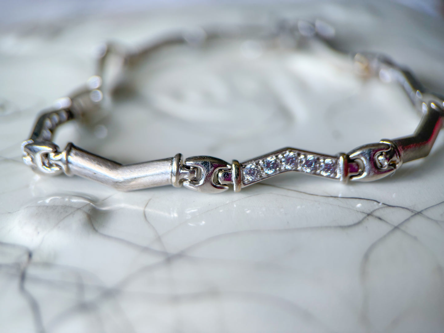 Vintage 14k White Gold Inch Bracelet with CZ