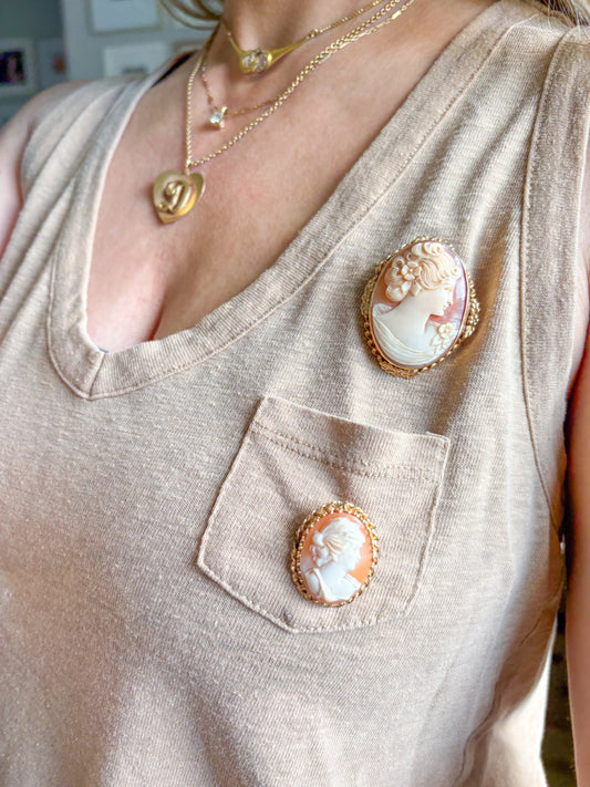 Various Vintage 14k Yellow Gold Cameo Brooches