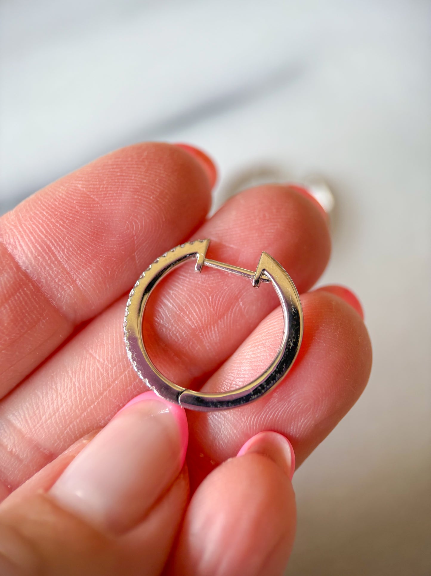 Thin Natural Diamond Huggies 14k White Gold Hoop Earrings