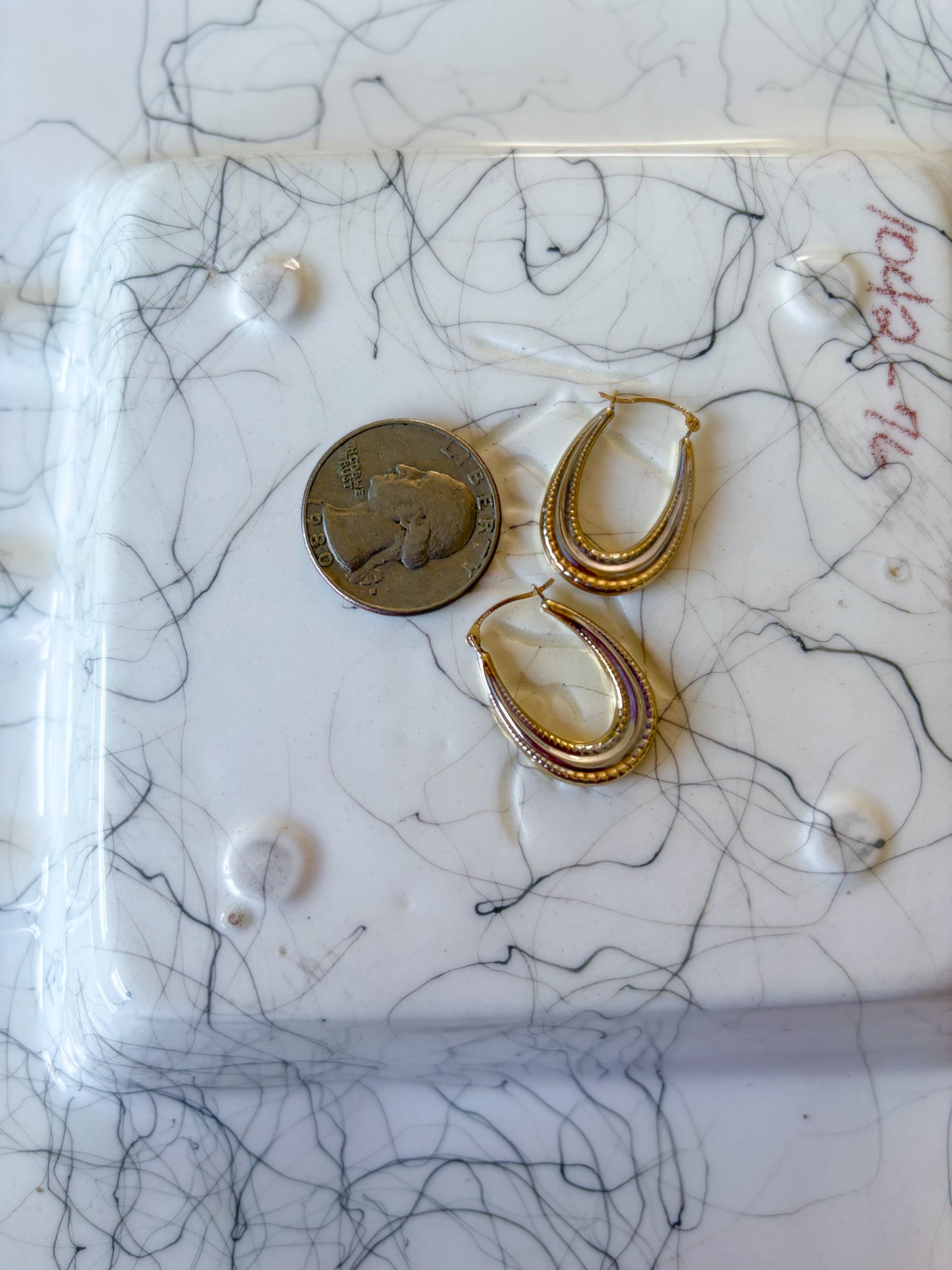 Vintage Oval 10k White and Yellow Gold Two Toned Hoop Earrings