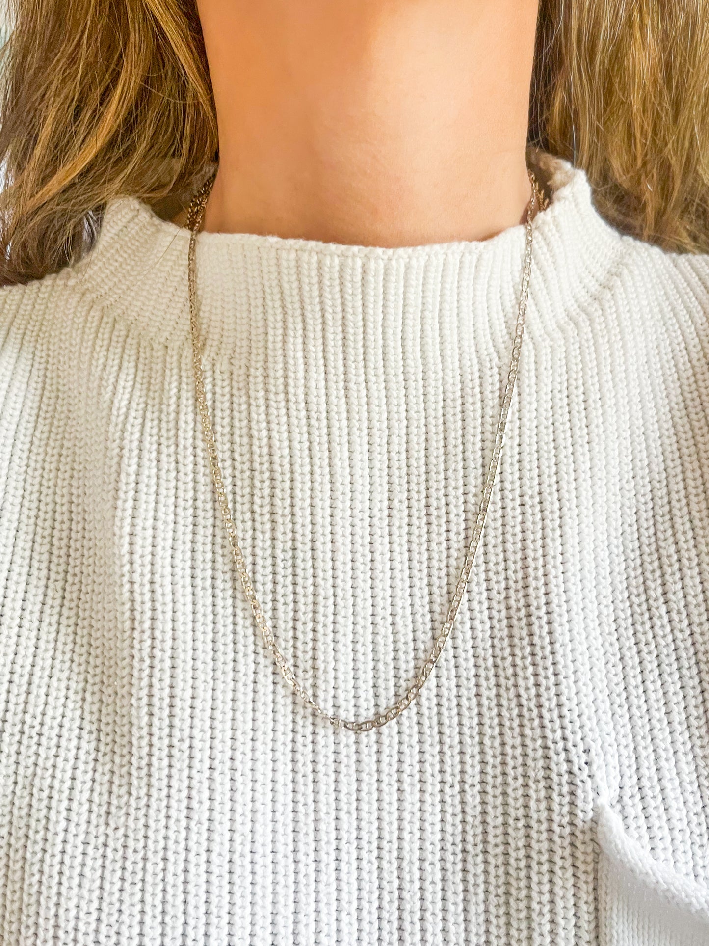 Vintage Flat Mariner Sterling Silver 20 Inch Chain Necklace