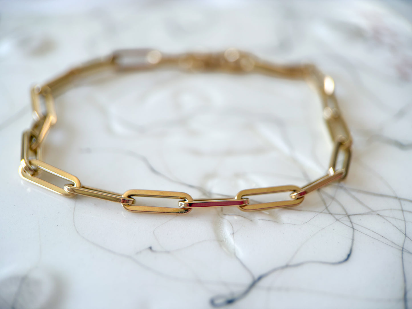 Vintage Paperclip 14k Yellow Gold 7 Inch Bracelet