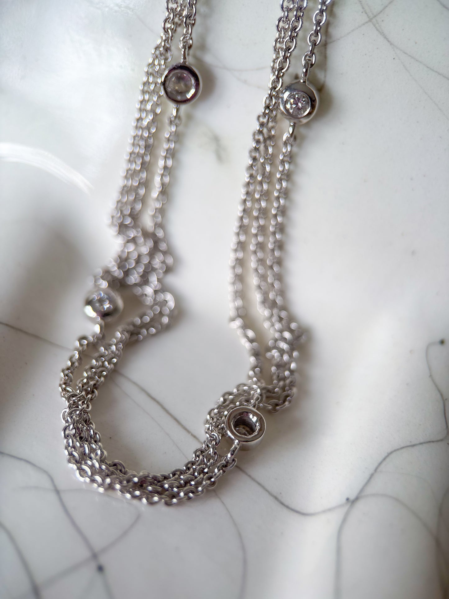 Natural Diamond by the Yard 3 Row 14k White Gold 19.5 Inch Necklace