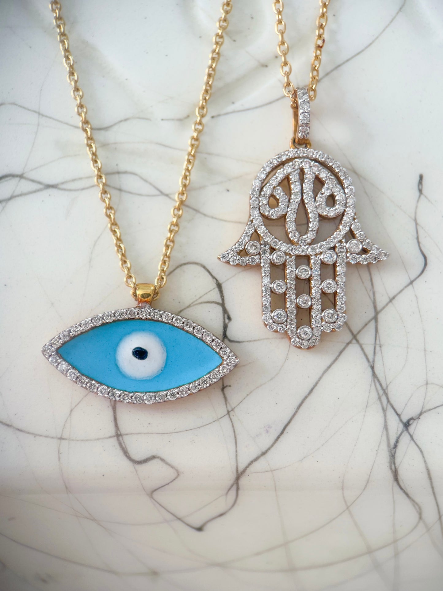 Natural Diamond Evil Eye 18k Yellow Gold Charm with Chain