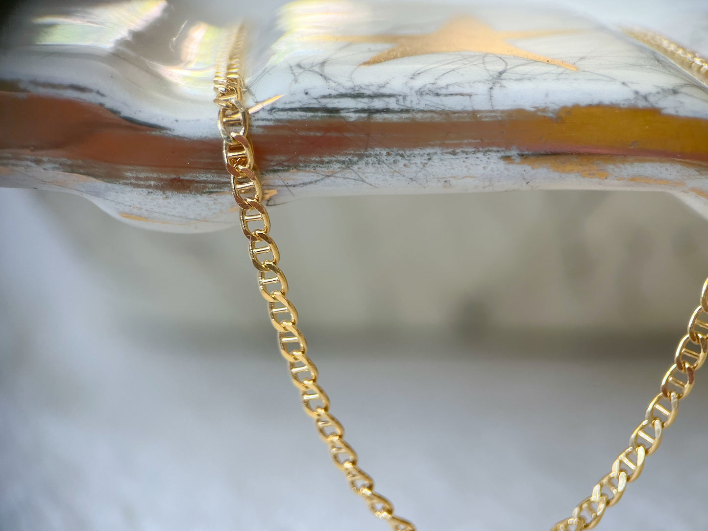 Vintage Flat Mariner Chain 14k Yellow Gold 14 Inch Chain Necklace