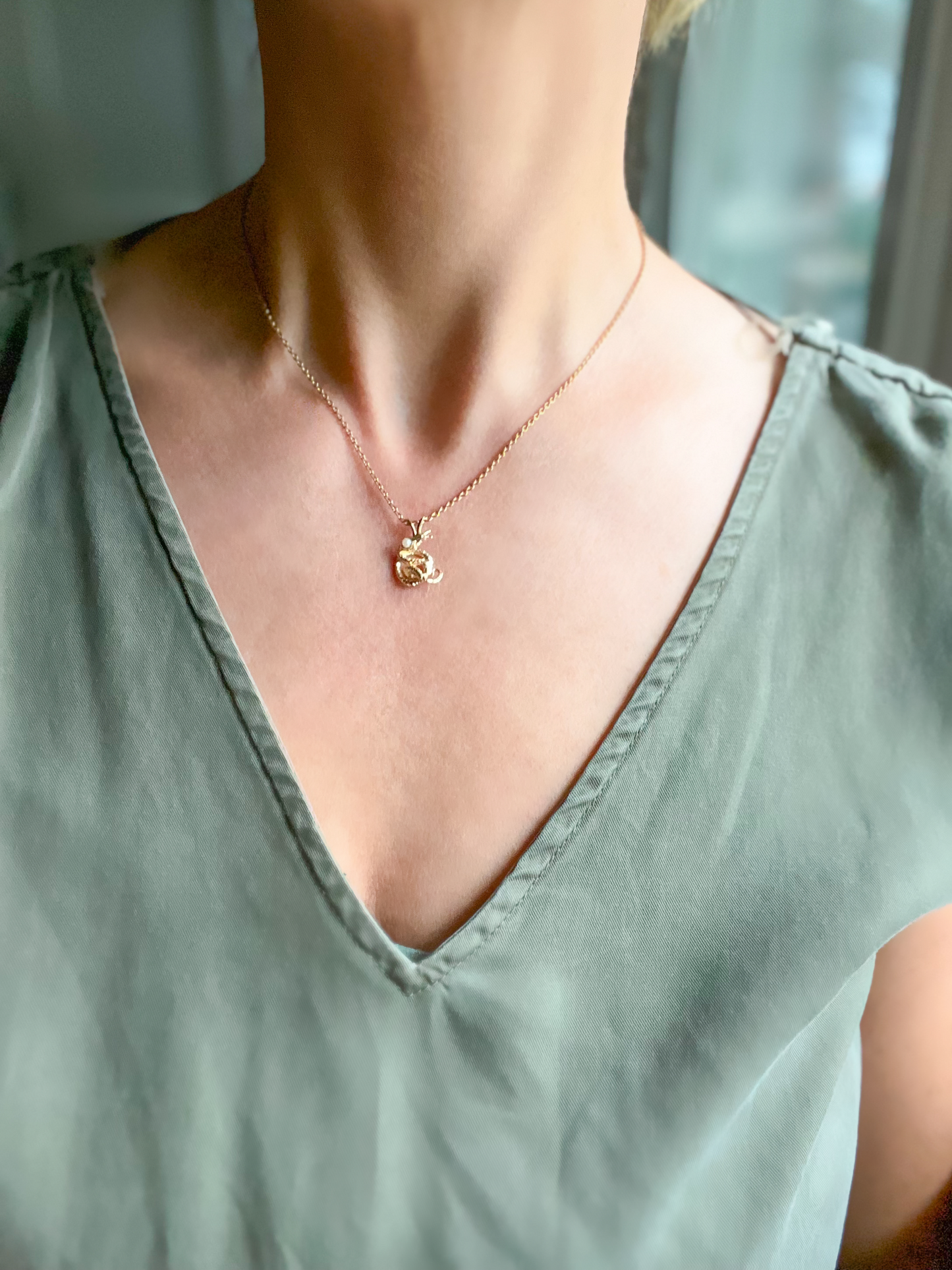 Vintage Snake with Pearl 14k Yellow Gold Charm