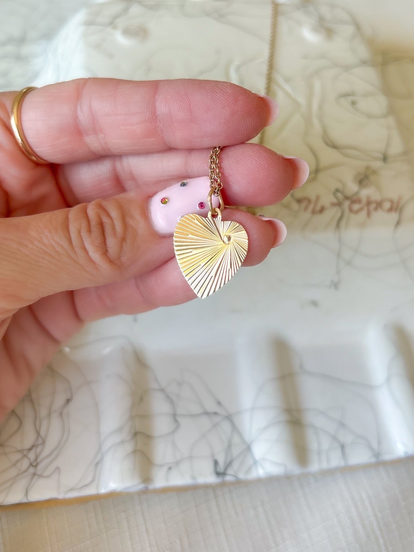 Vintage Engine Turned Heart 14k Yellow Gold Charm, Engraved: "Thou Shall Not Bear False Witness Against Thy Neighbor"