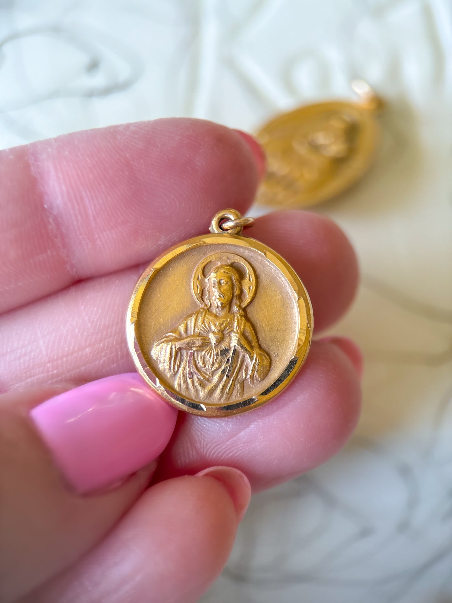 Vintage Sacred Heart of Jesus Christ 14k Yellow Gold Charms