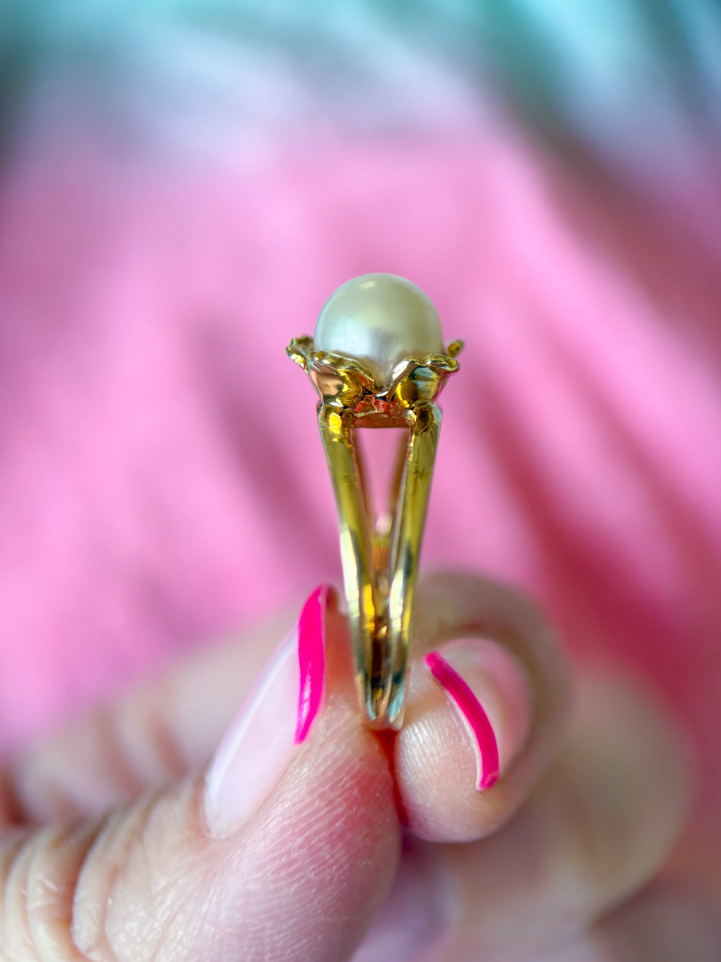 Vintage Natural Pearl 14k Yellow Gold Double Shank Ring