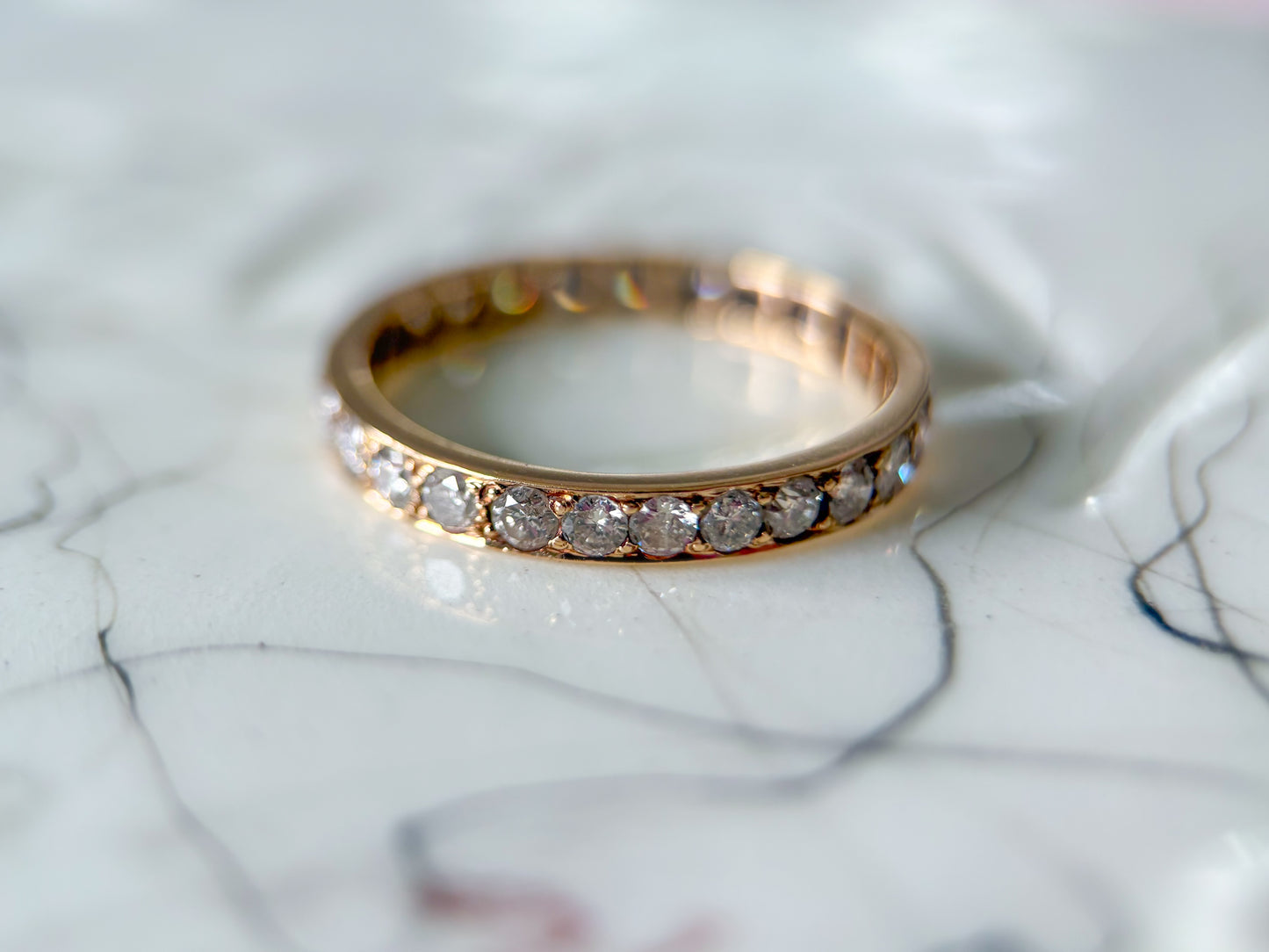 Vintage Natural Round Channel Setting 14k Yellow Gold Eternity Band, Size 7.5