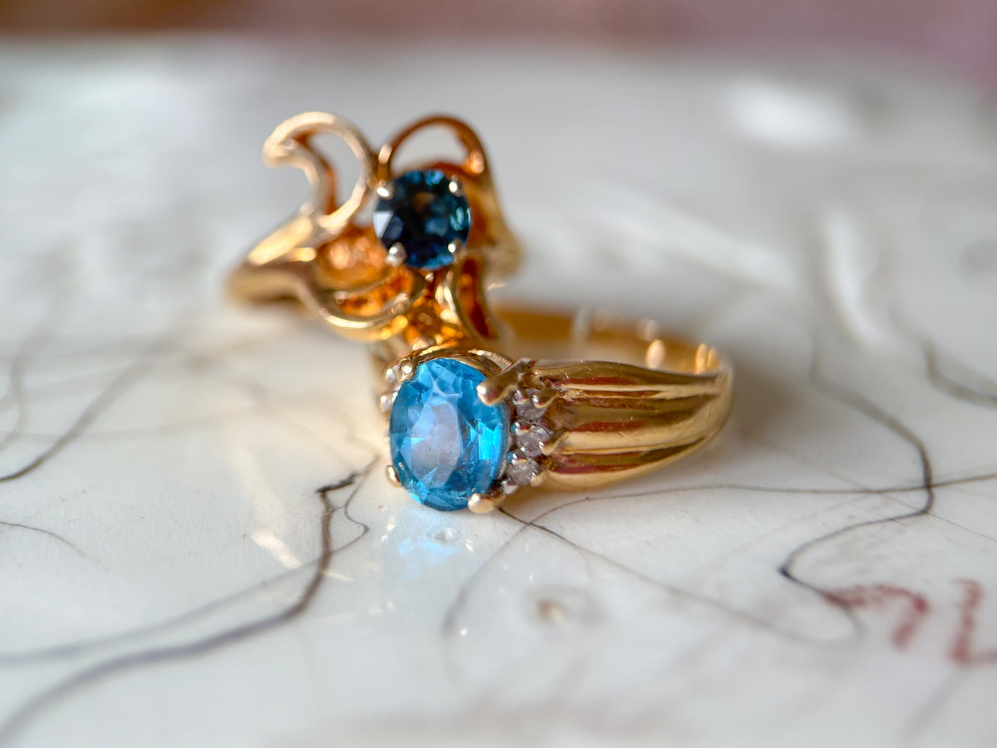 Various Vintage Natural Topaz 14k Yellow Gold Rings