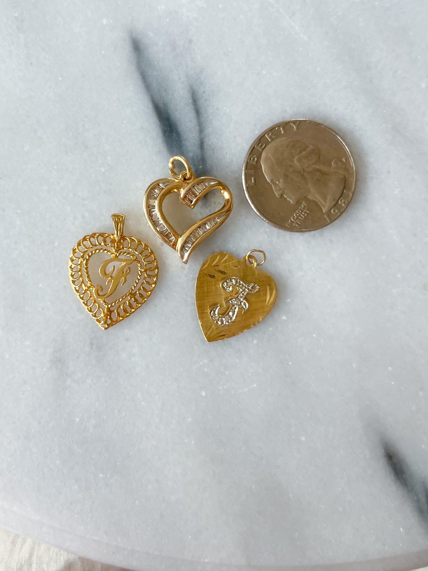 Vintage Script "F" Heart Charm 14k Yellow Gold Charm