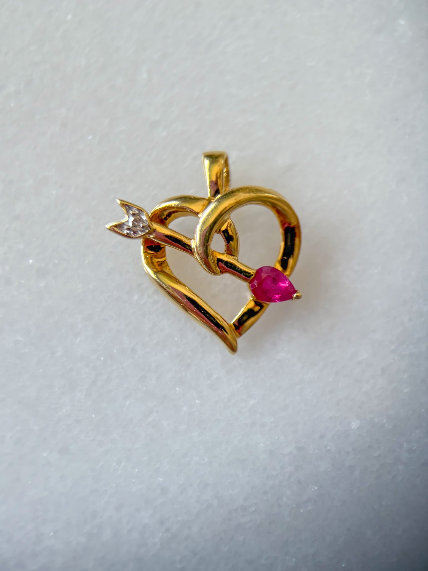 Vintage Natural Ruby and Diamond Heart 14k Yellow Gold Charm