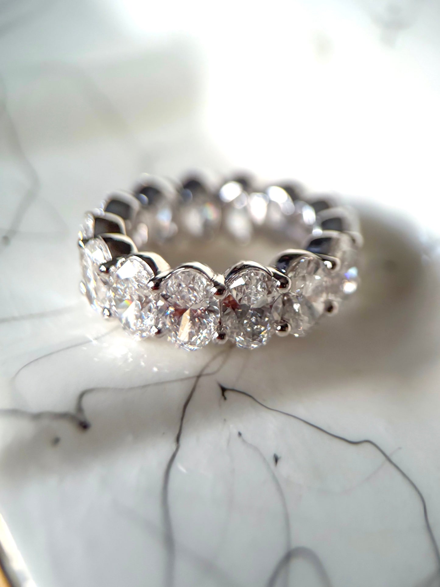 Lab Grown Diamond 14k White Gold Oval 10 Carat Eternity Band