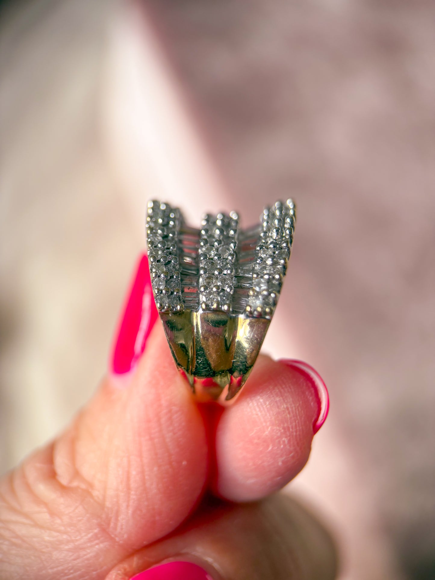 Vintage Natural Diamond 10k Yellow Gold Statement Ring