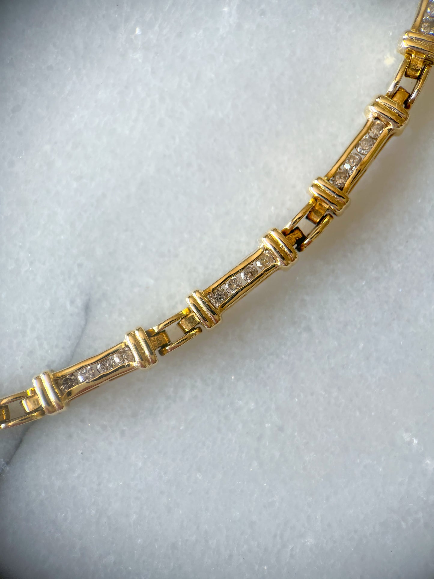 Vintage Natural Diamond 14k Yellow Gold 8 Inch Bracelet