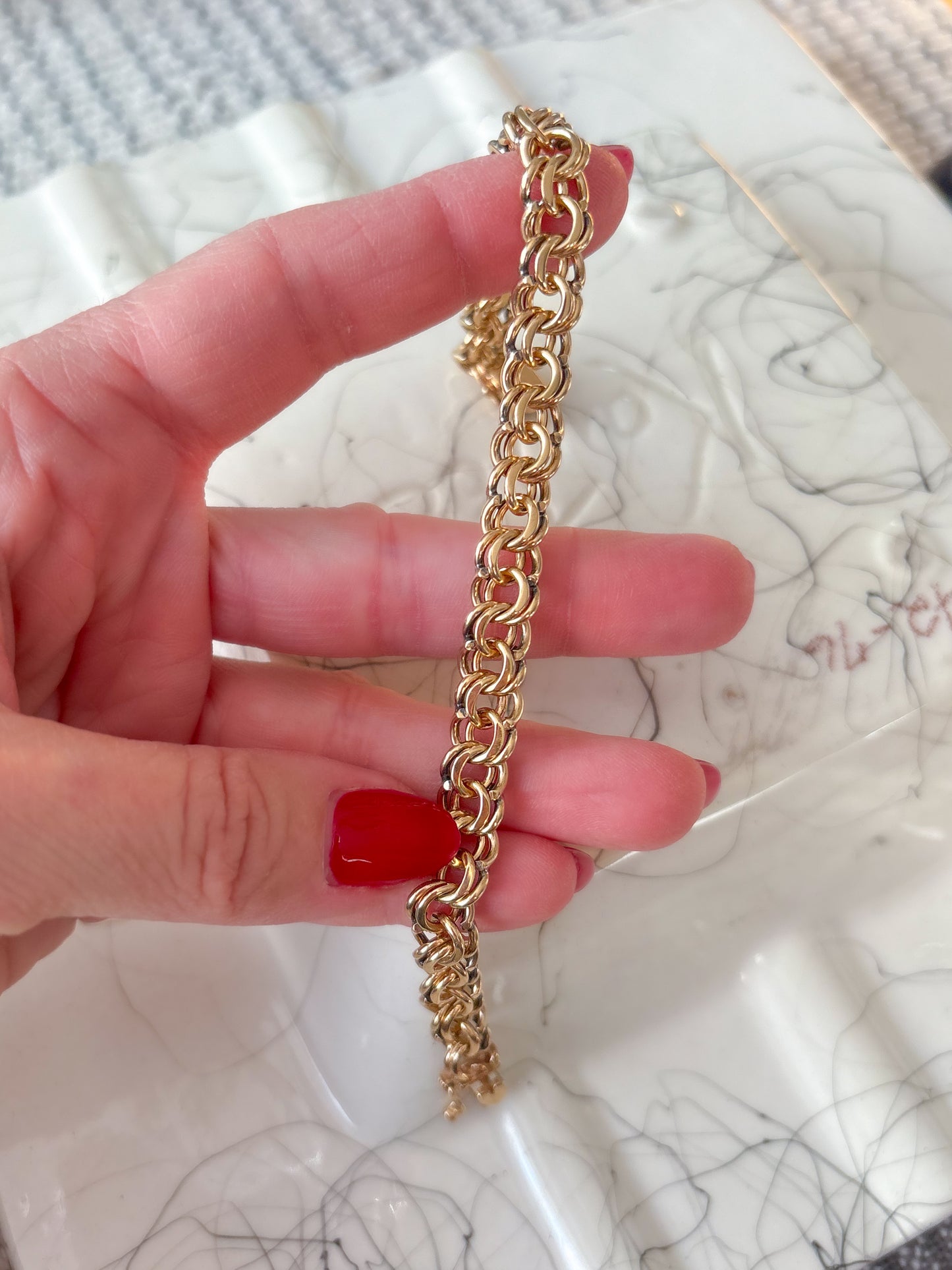 Vintage Round Multi Link 14k Yellow Gold 7.5 Inch Bracelet