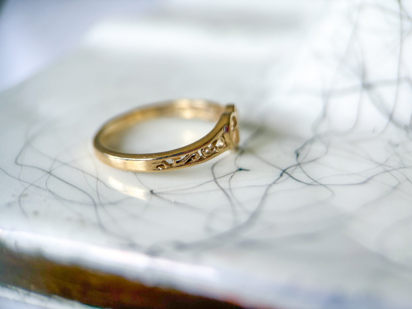 Vintage Heart and Cross 10k Yellow Ring