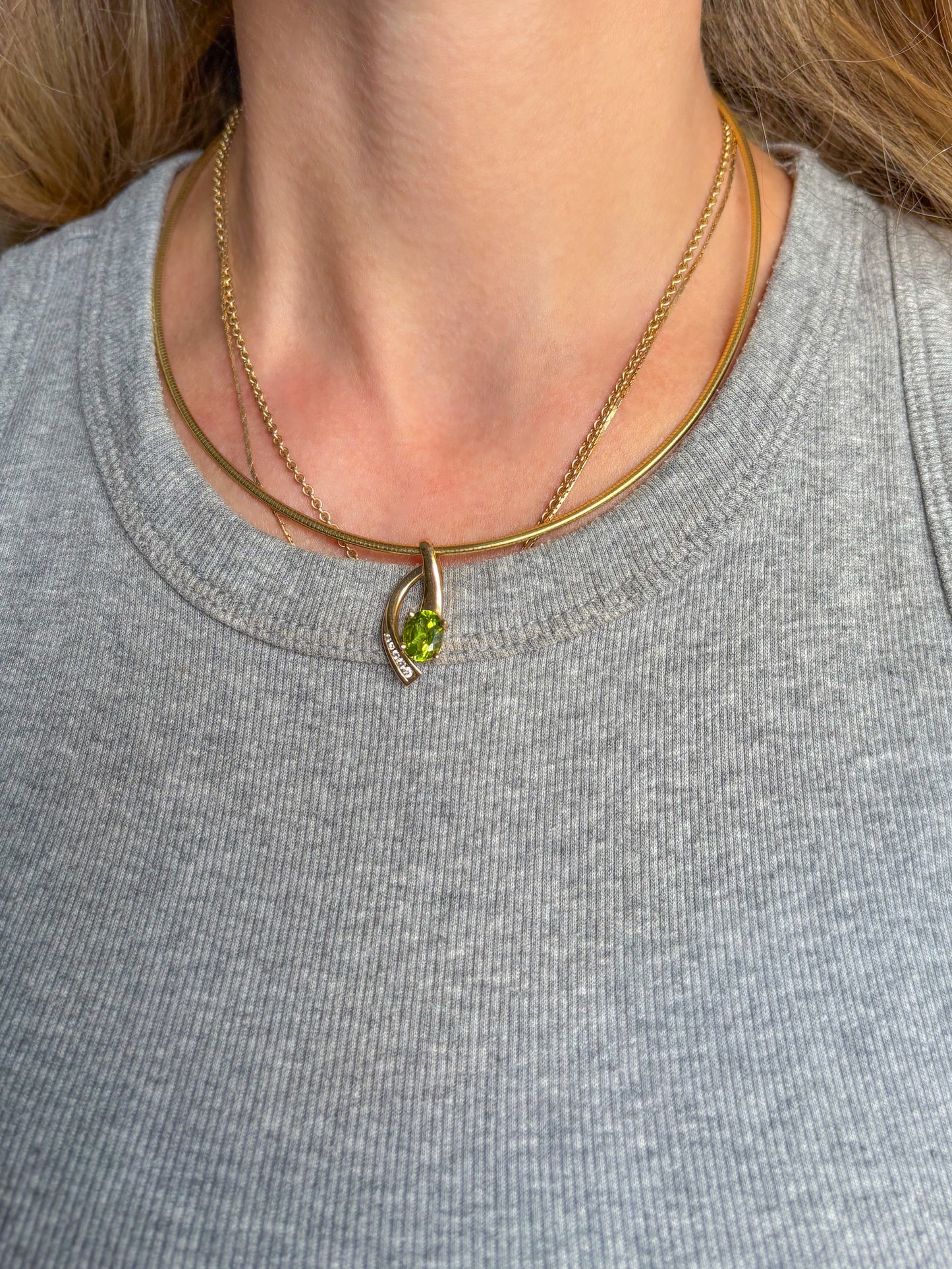 Vintage Natural Diamond and Peridot Slider 10k Yellow Gold Charm