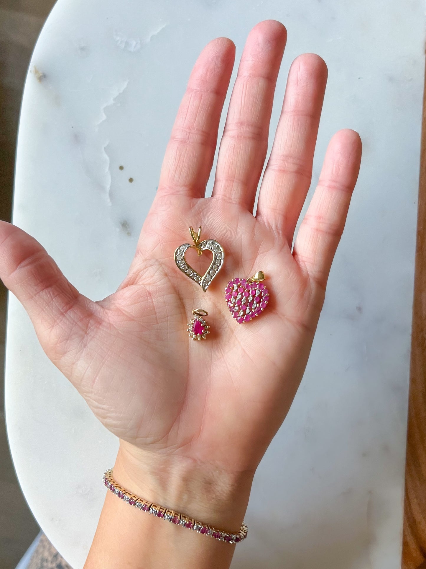 Vintage Natural Diamond and Natural Ruby Heart 14k Yellow Gold Charm