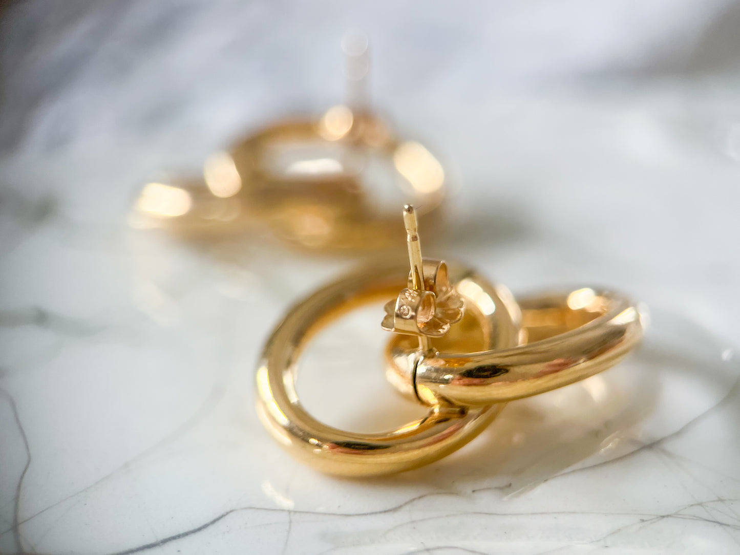 Vintage Double Ring Hoop 14k Yellow Gold Earrings