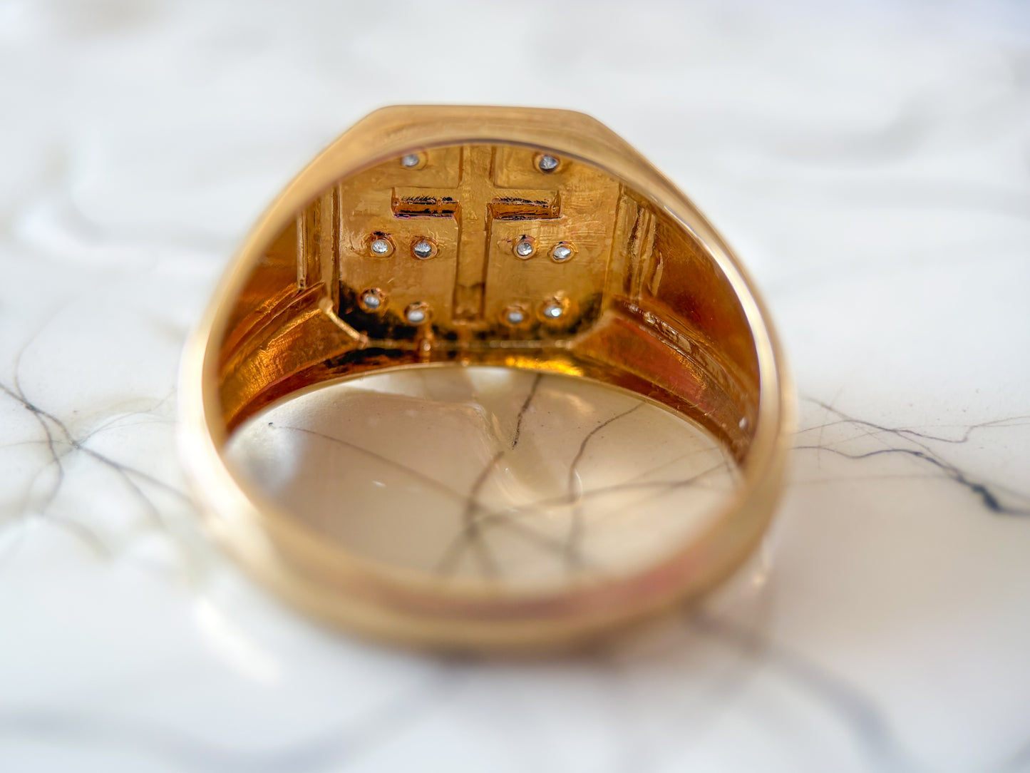 Vintage Cross Natural Diamond 10k Yellow Gold Men's Ring