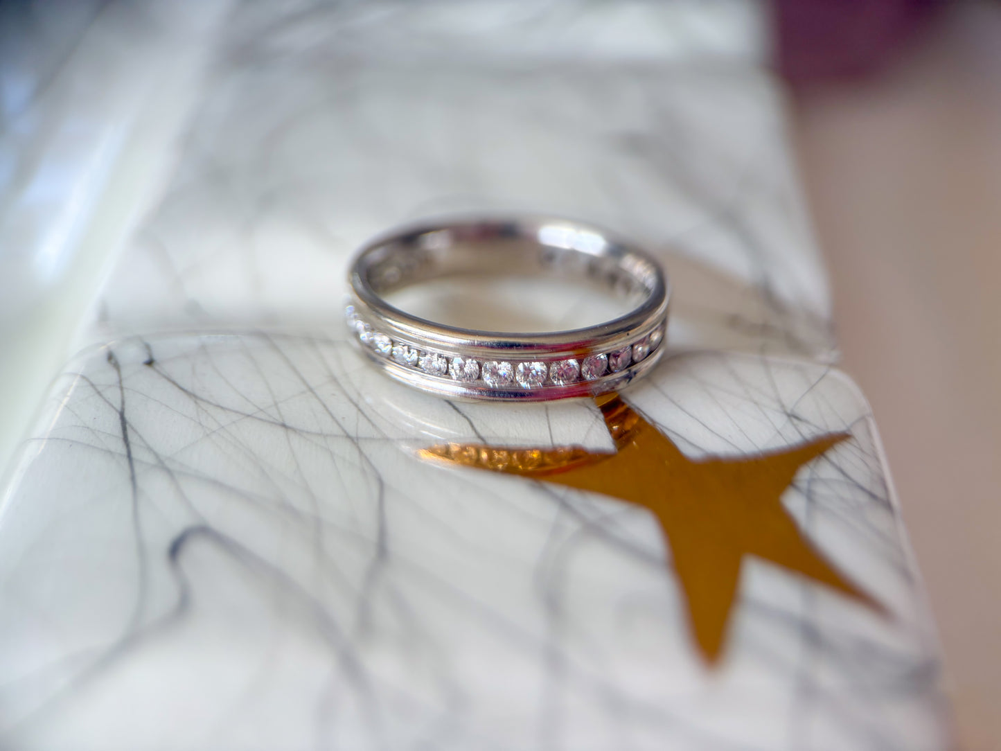 Vintage Natural Round Channel Setting 14k White Gold Eternity Band, Size 6.25