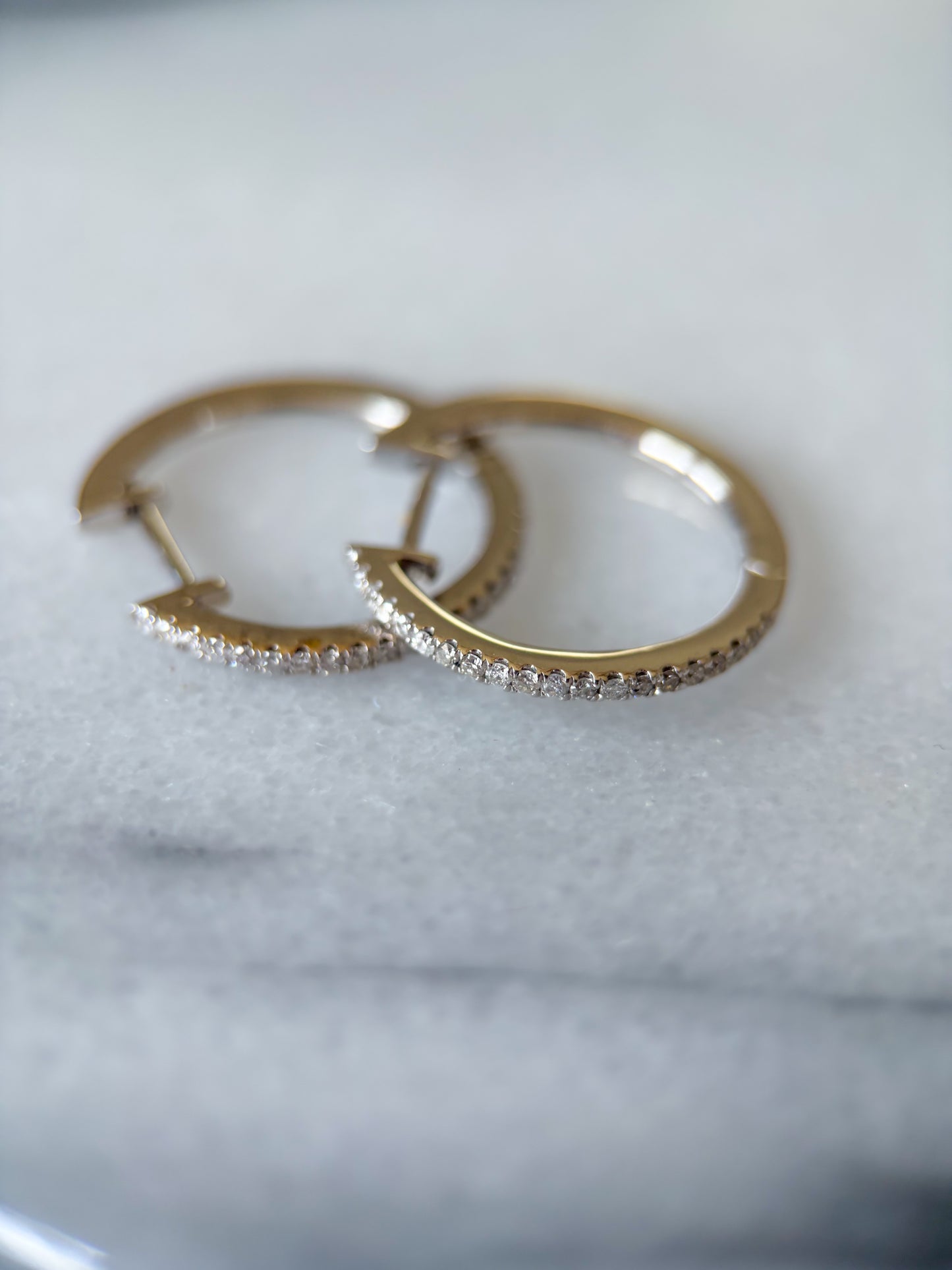 Thin Natural Diamond Huggies 14k White Gold Hoop Earrings