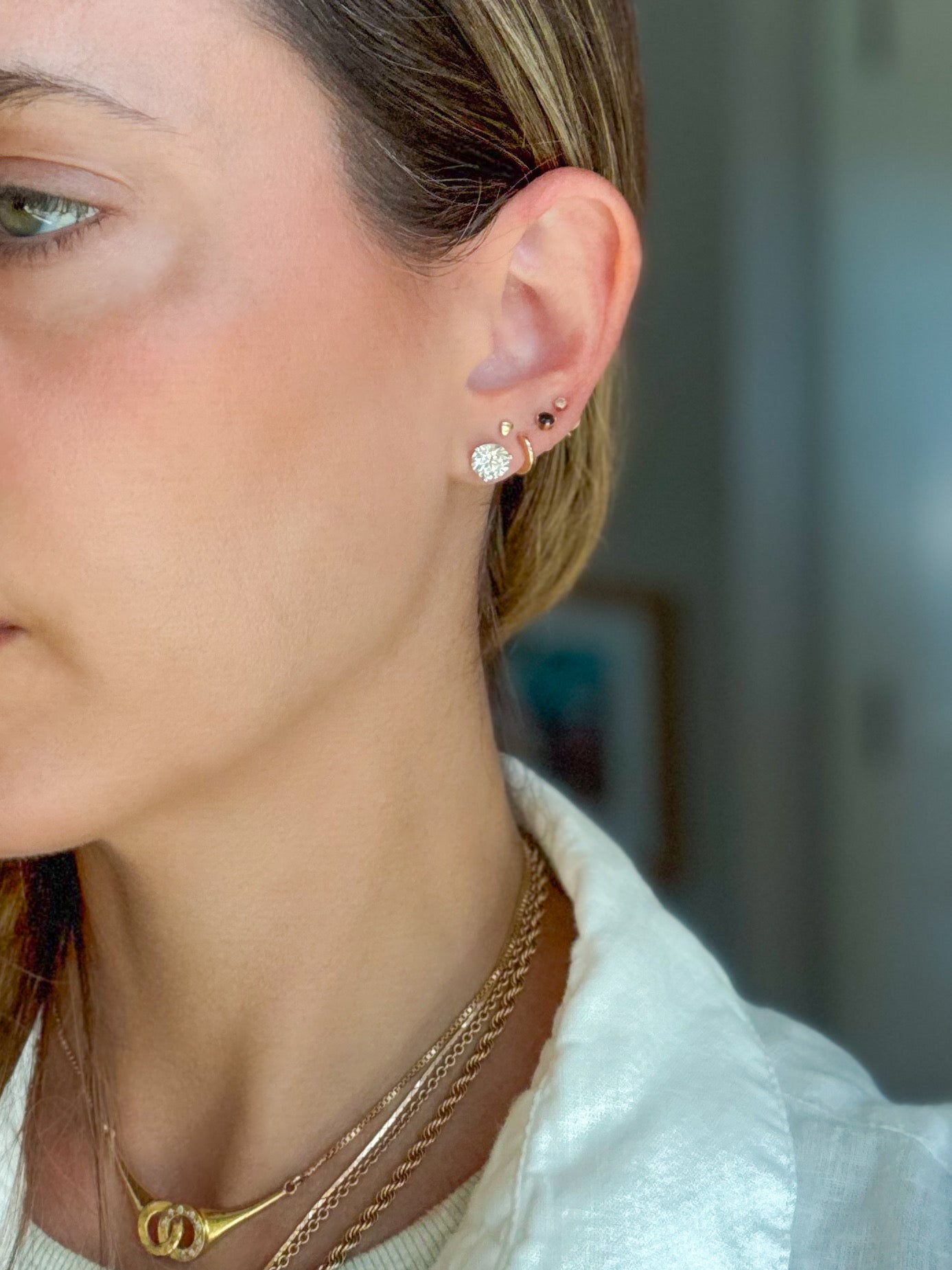 Lab Grown 2.51 Carat Total Weight Round Diamonds 14k White Gold Stud Earrings