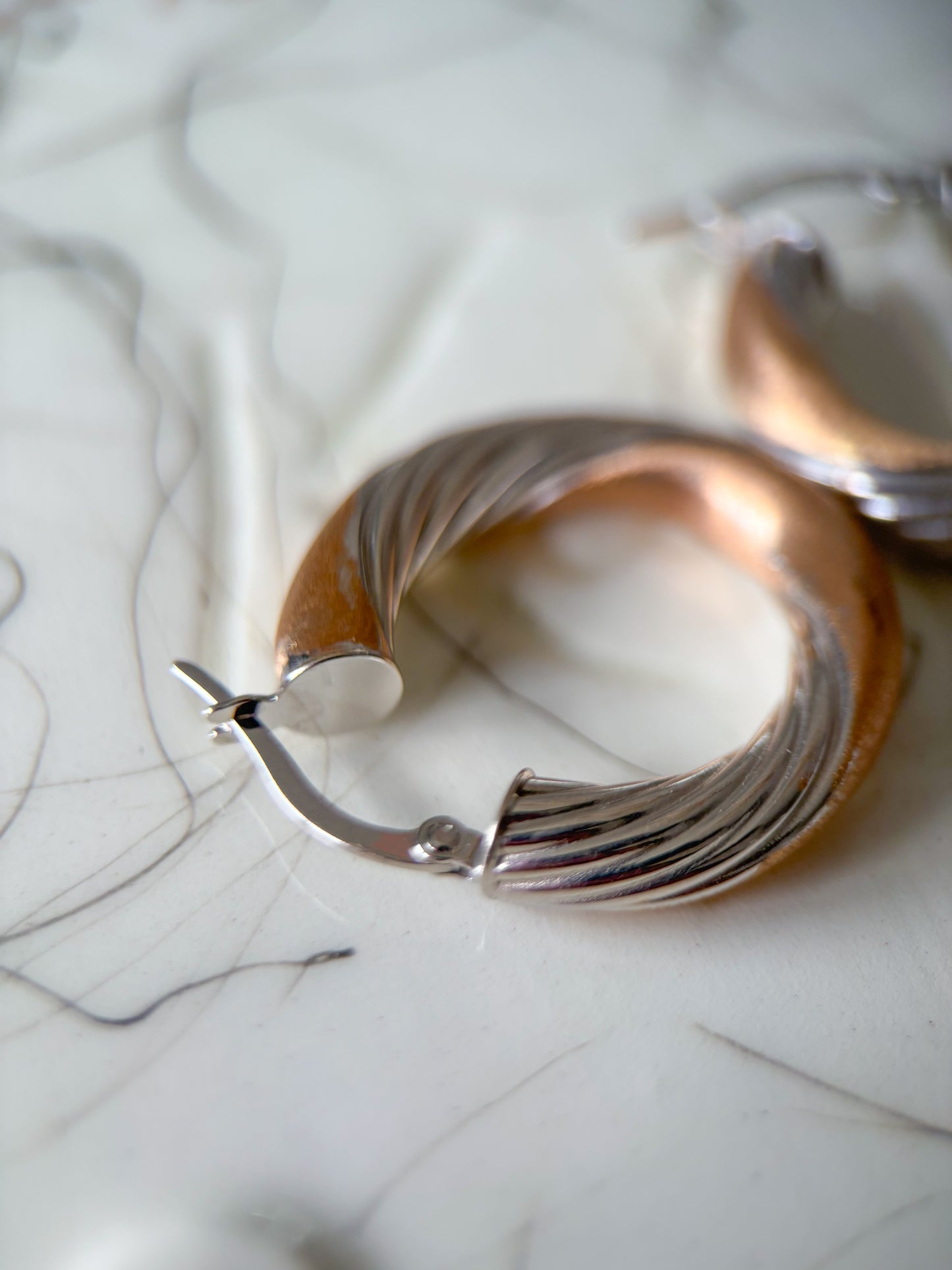 Vintage Two Toned Tube 14k Yellow and White Gold Hoop Earrings