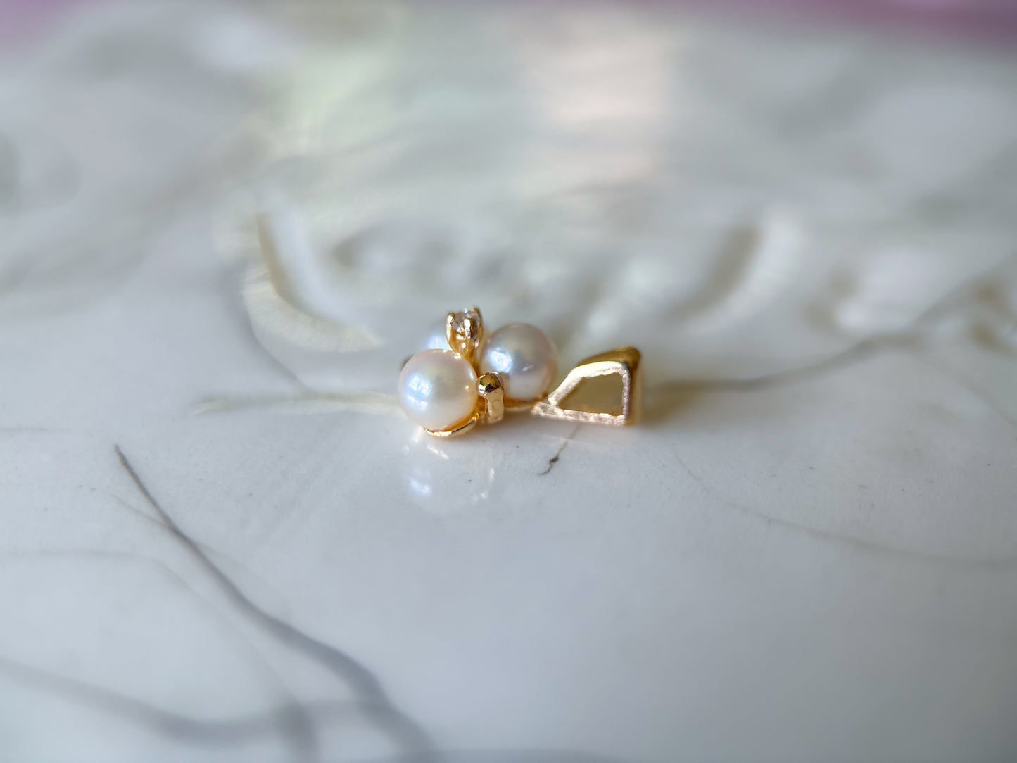 Vintage Pearl and Natural Diamond Cluster 14k Yellow Gold Charm