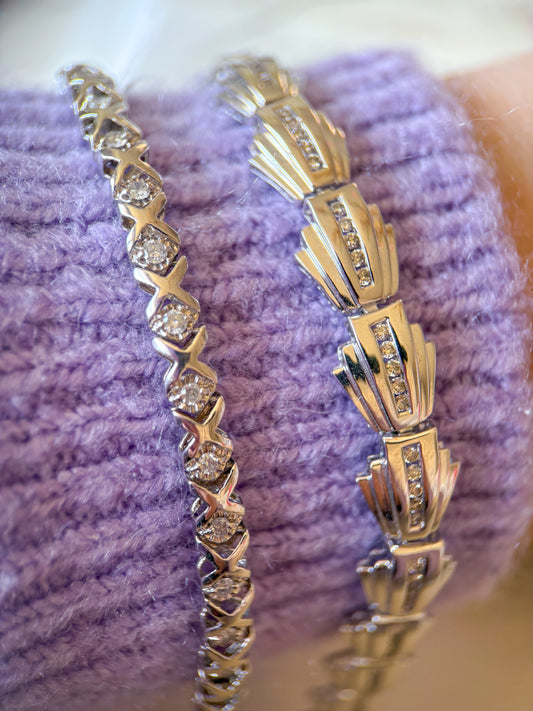 Various Vintage Natural Diamond White Gold Bracelets