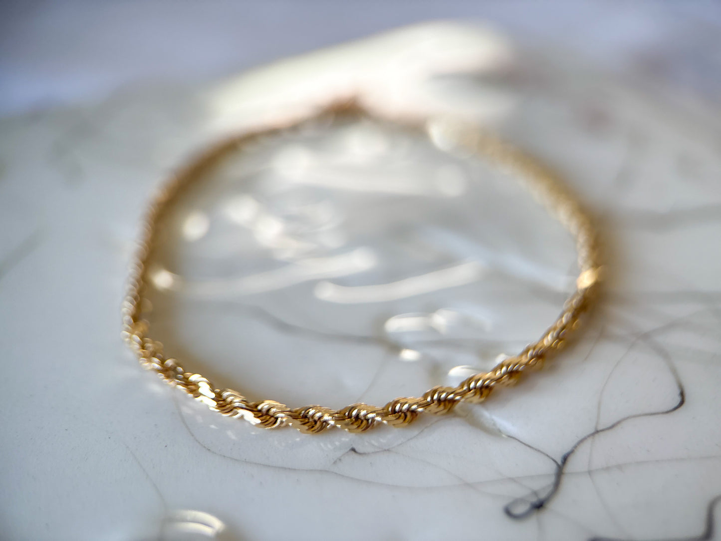 Vintage Rope Chain 14k Yellow Gold 7 Inch Bracelet