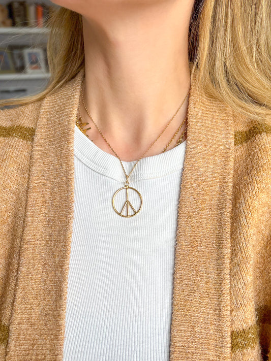 Vintage Peace Sign 14k Yellow Gold Charm