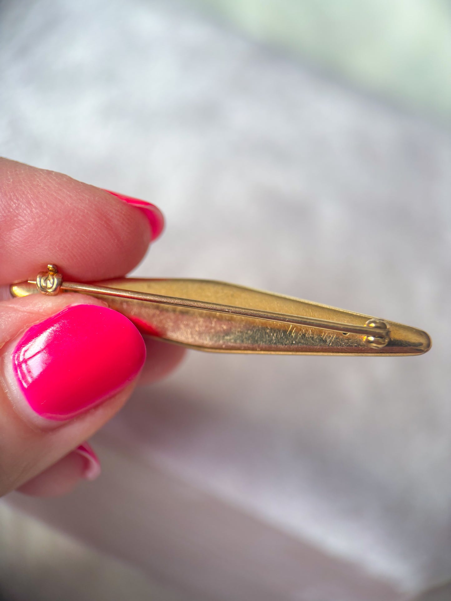 Vintage Guilloche Enamel 14k Yellow Gold Pin, Circa 1960s