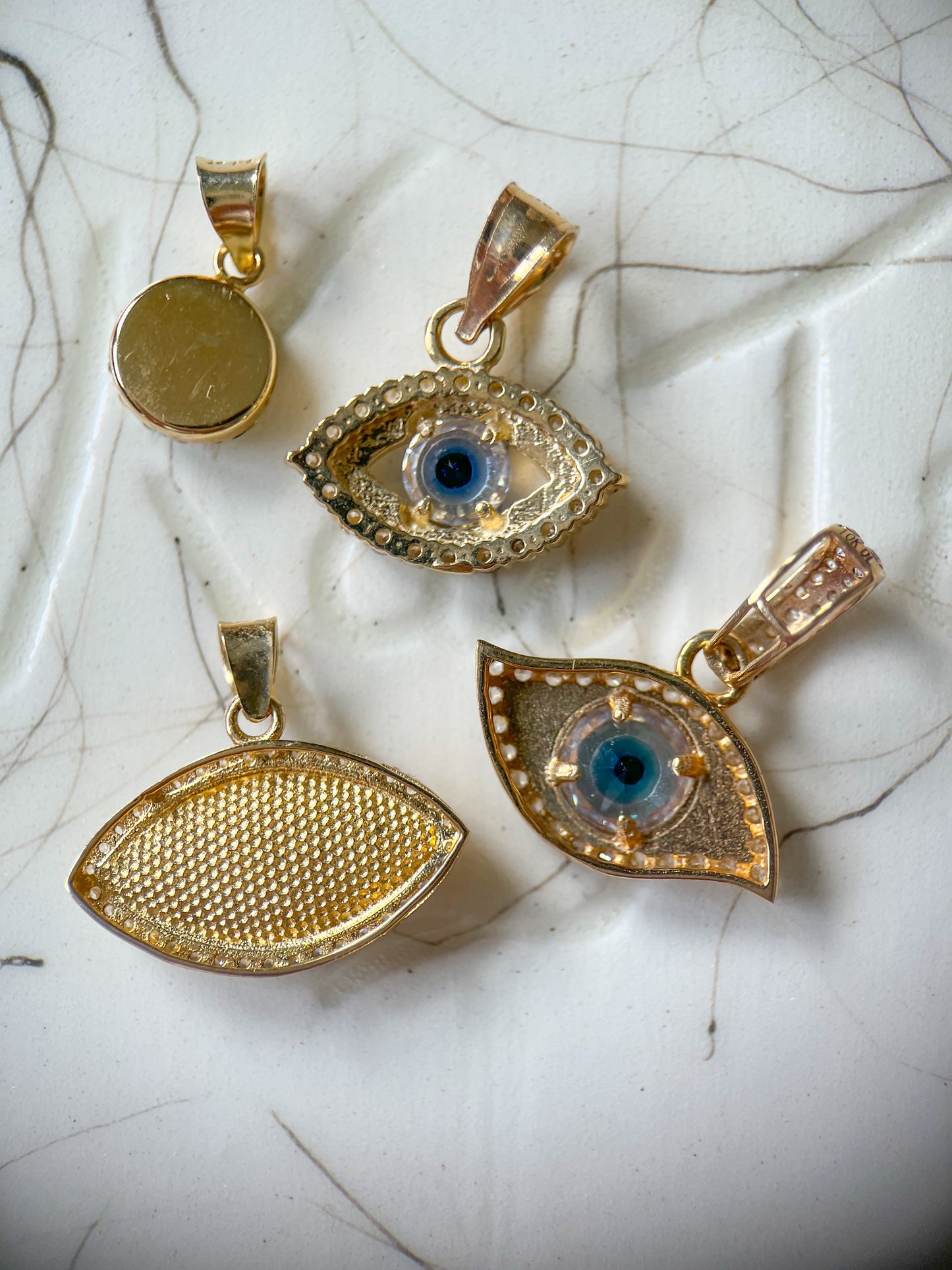 Round Evil Eye 14k Yellow Gold CZ Charm