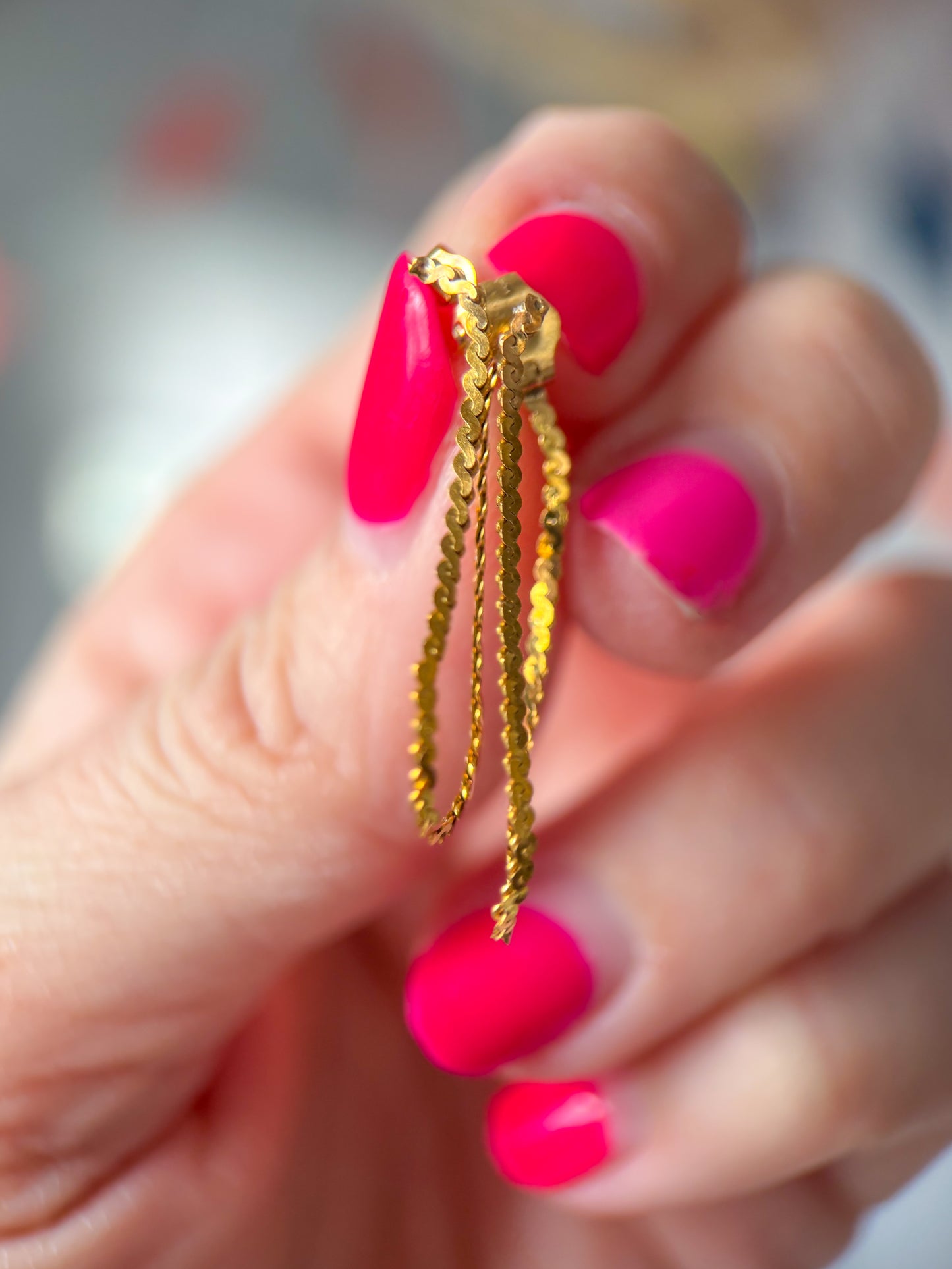 Vintage Serpentine Chain 14k Yellow Gold Dangle Earrings
