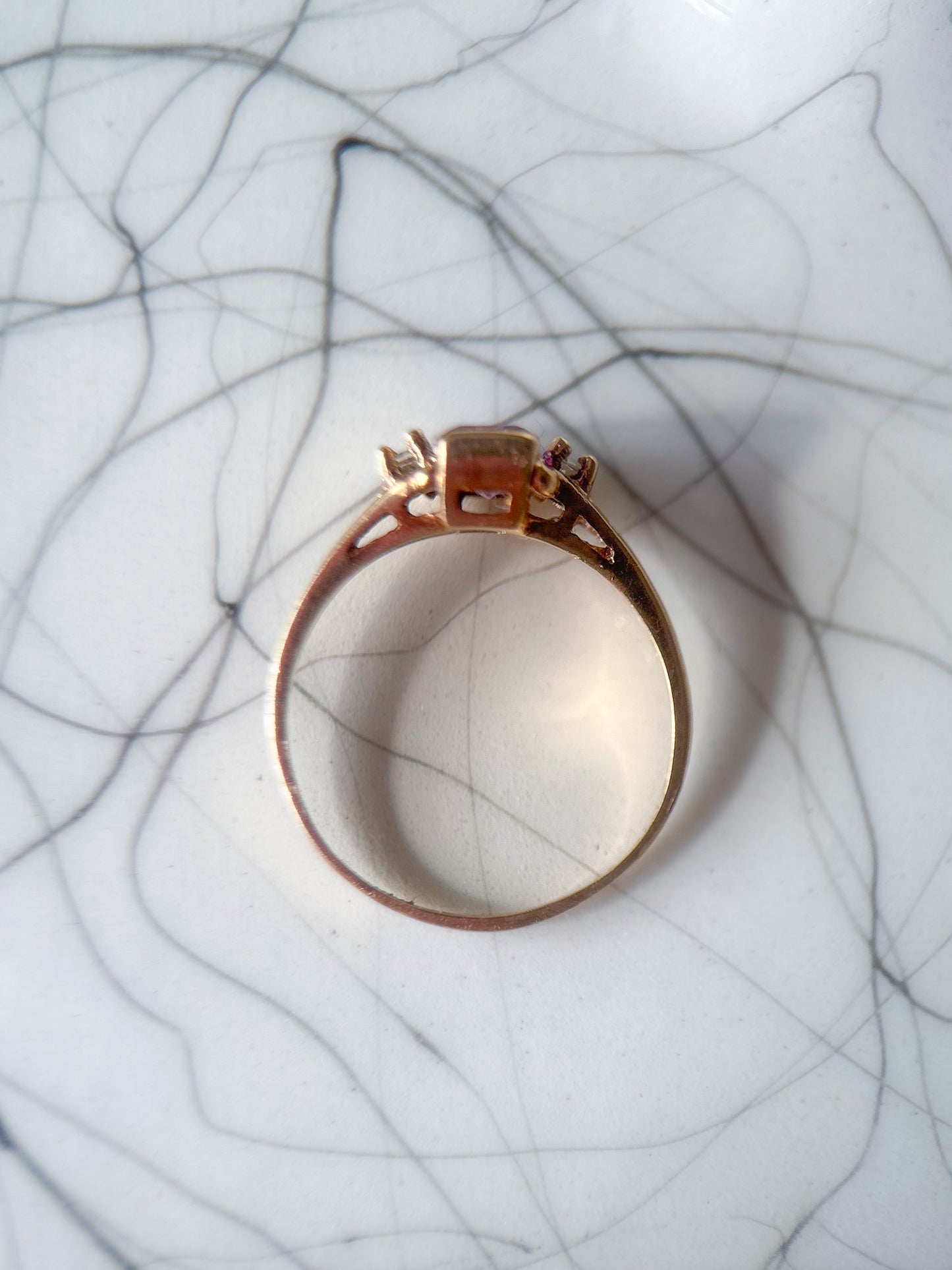 Vintage Amethyst and CZ 10k Yellow Gold Pinky Ring