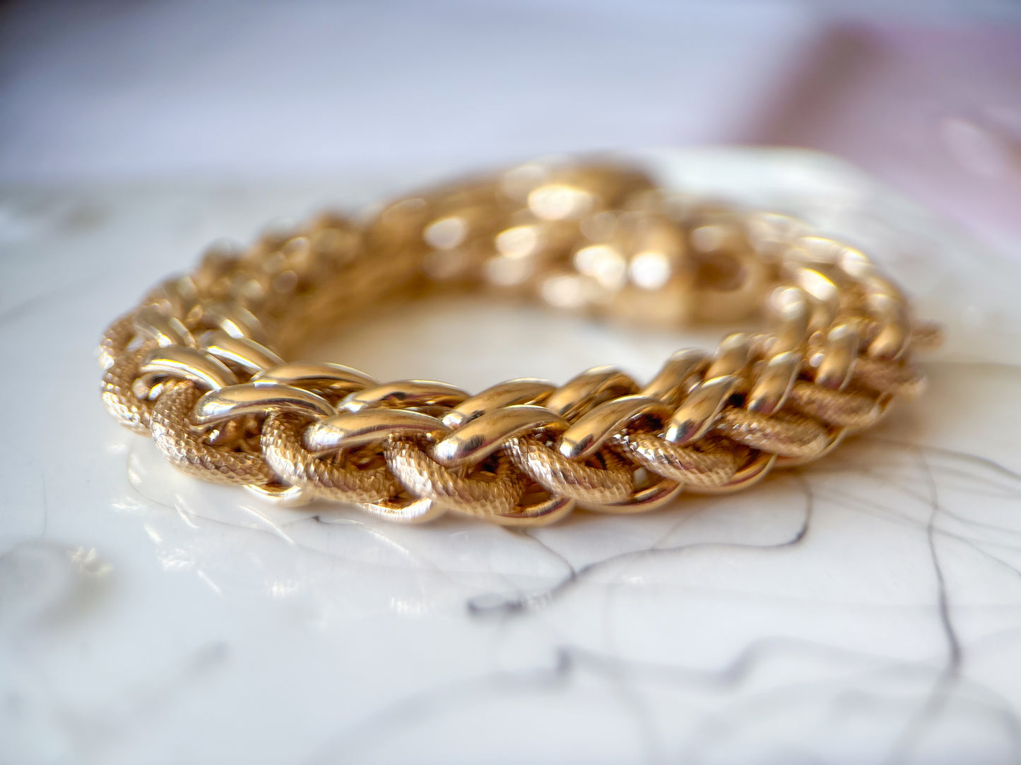 Vintage Super Chunky Braided 14k Yellow Gold 7 Inch Bracelet