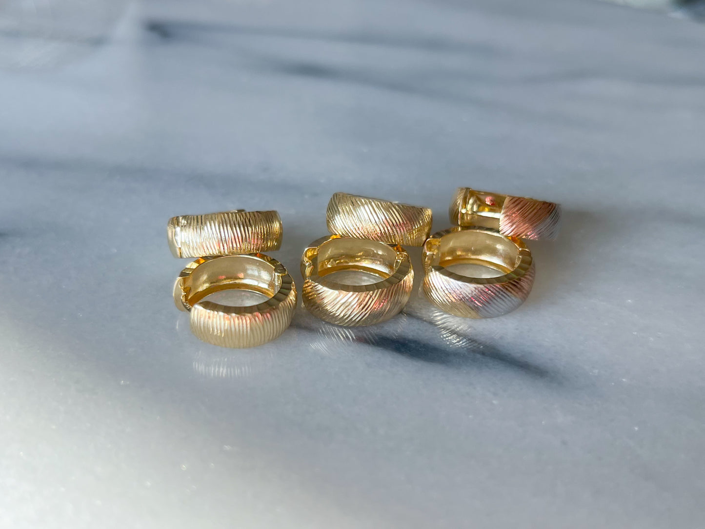 14k Yellow and Tri Colored Gold Huggies - 3 Styles