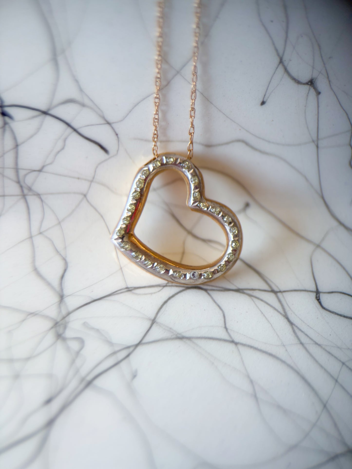 Vintage Puffy Open Heart 14k Yellow Gold Charm on 18 Inch Chain