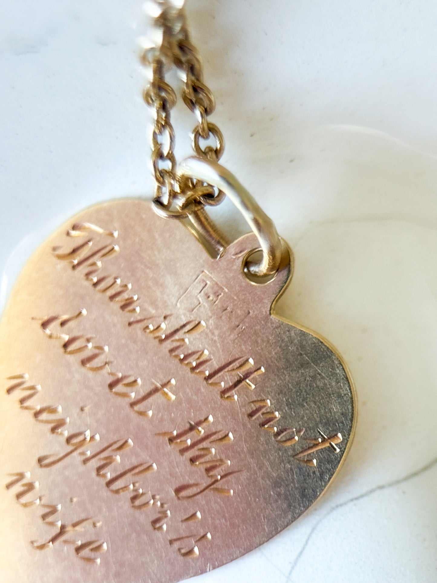 Vintage Engine Turned Heart 14k Yellow Gold Charm, Engraved: "Thou Shall Not Covet Thy Neighbor's Wife"