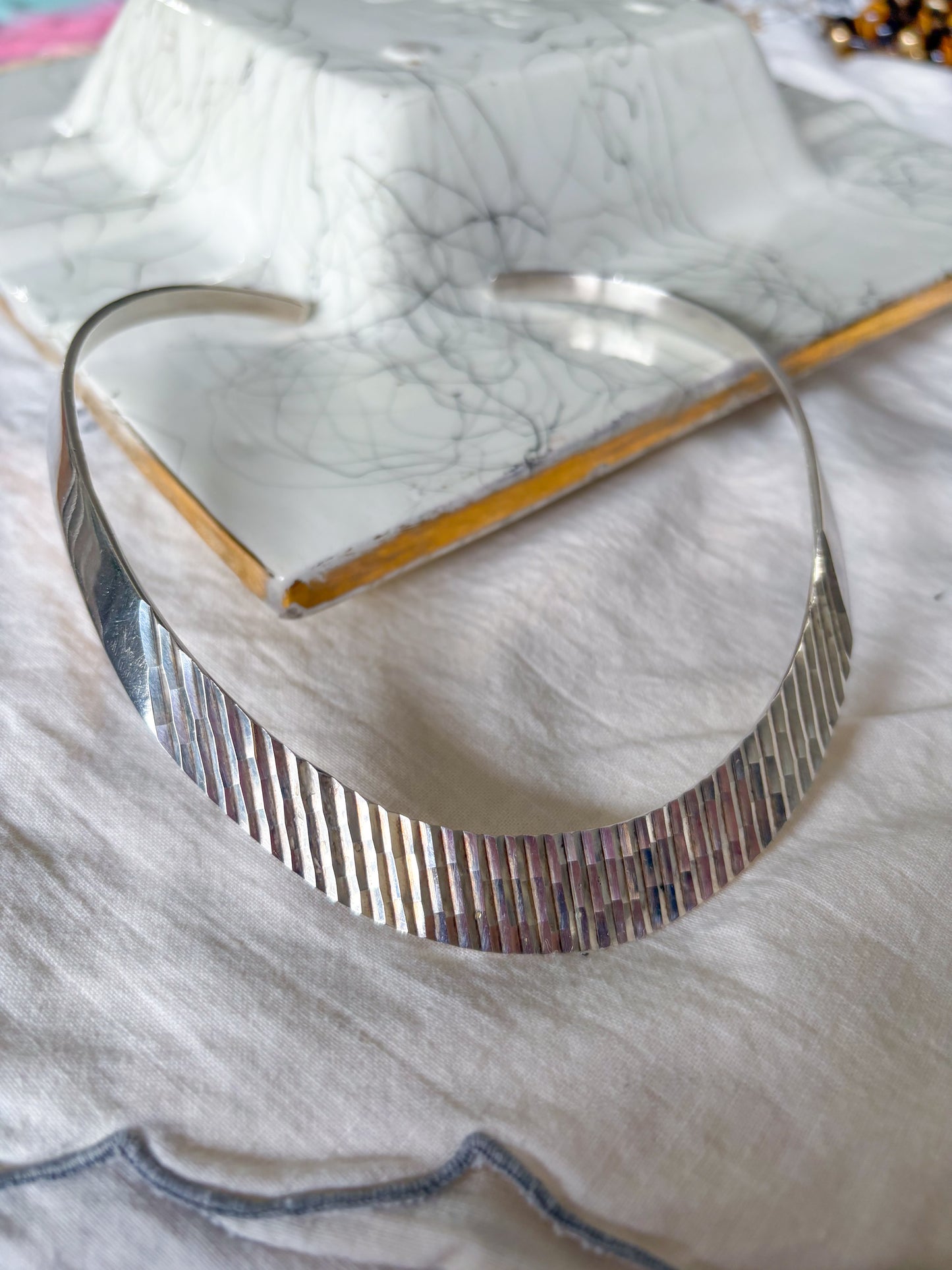 Vintage Sterling Silver Collar Necklace, circa 1970s