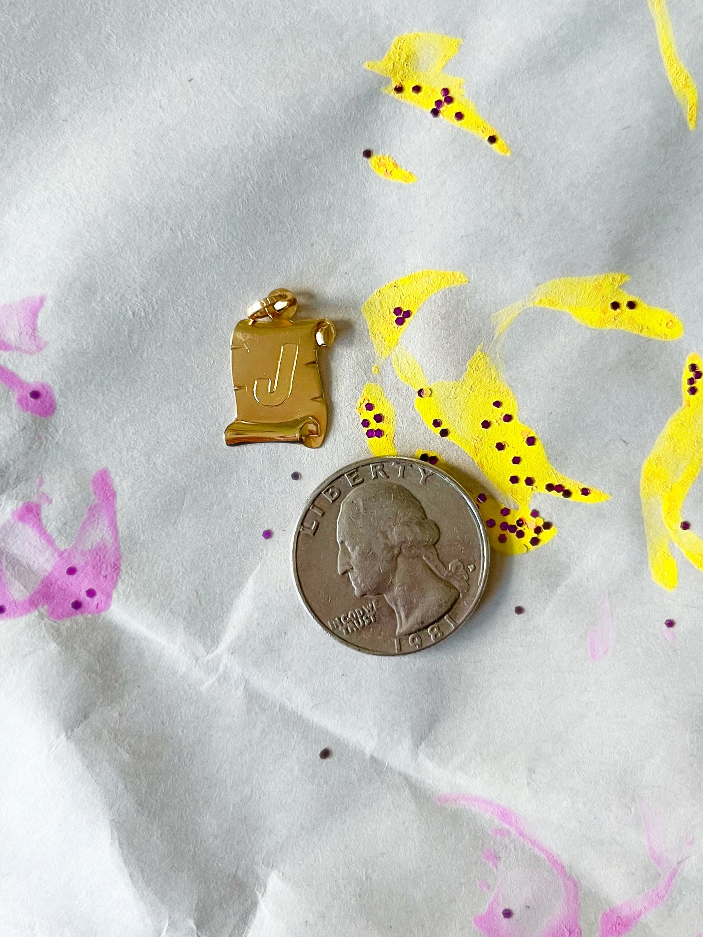Vintage "J" on a Scroll 14k Yellow Gold Initial Charms