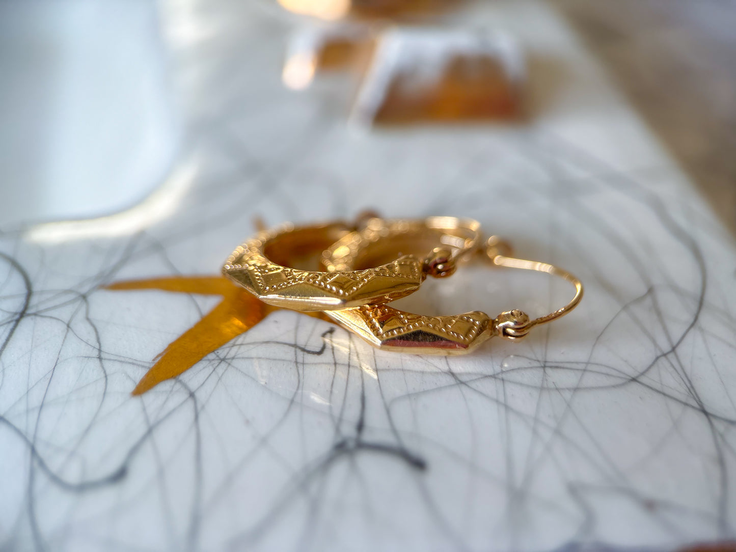 Vintage Faceted 14k Yellow Gold Hoop Earrings