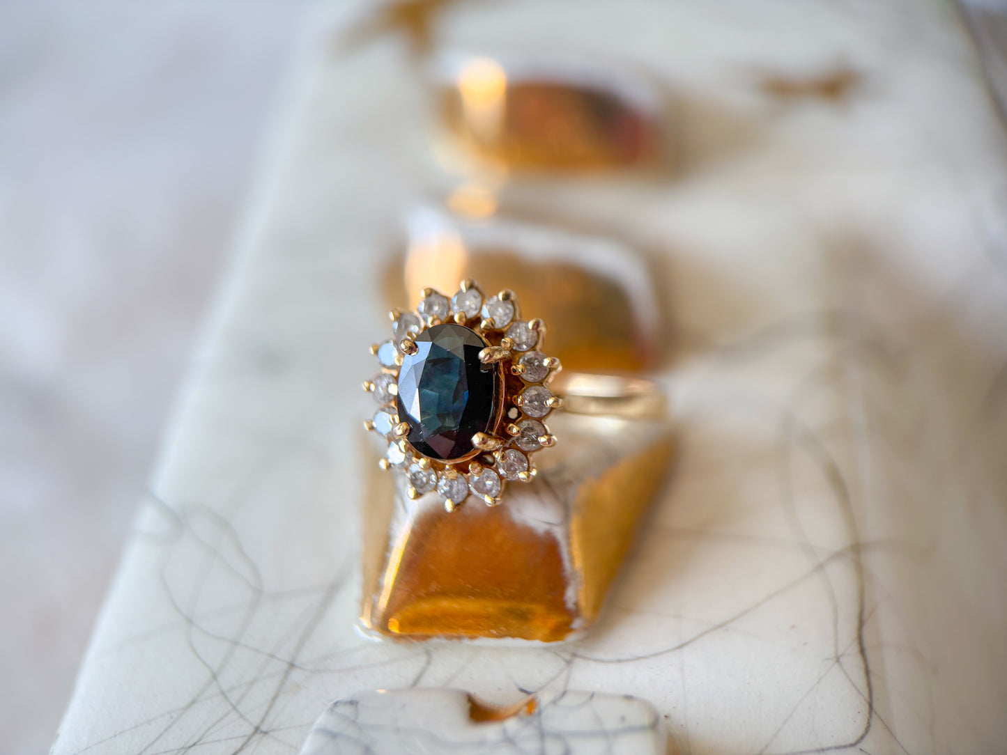Vintage Natural Sapphire and Diamond 14k Yellow Gold Ring