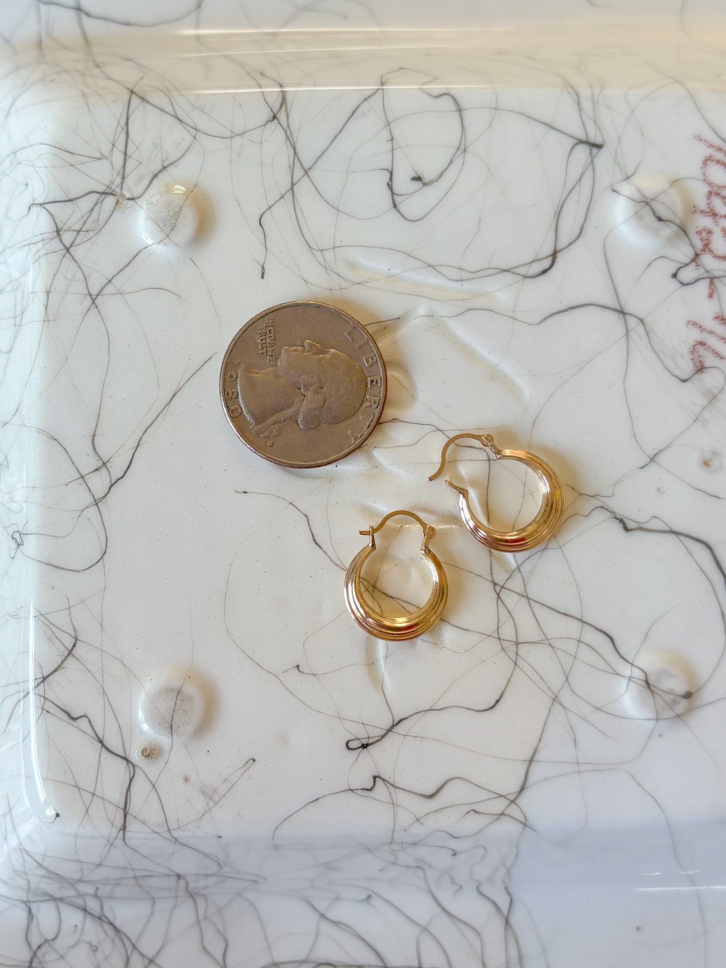 Vintage Layered 10k Yellow Gold Small Hoop Earrings