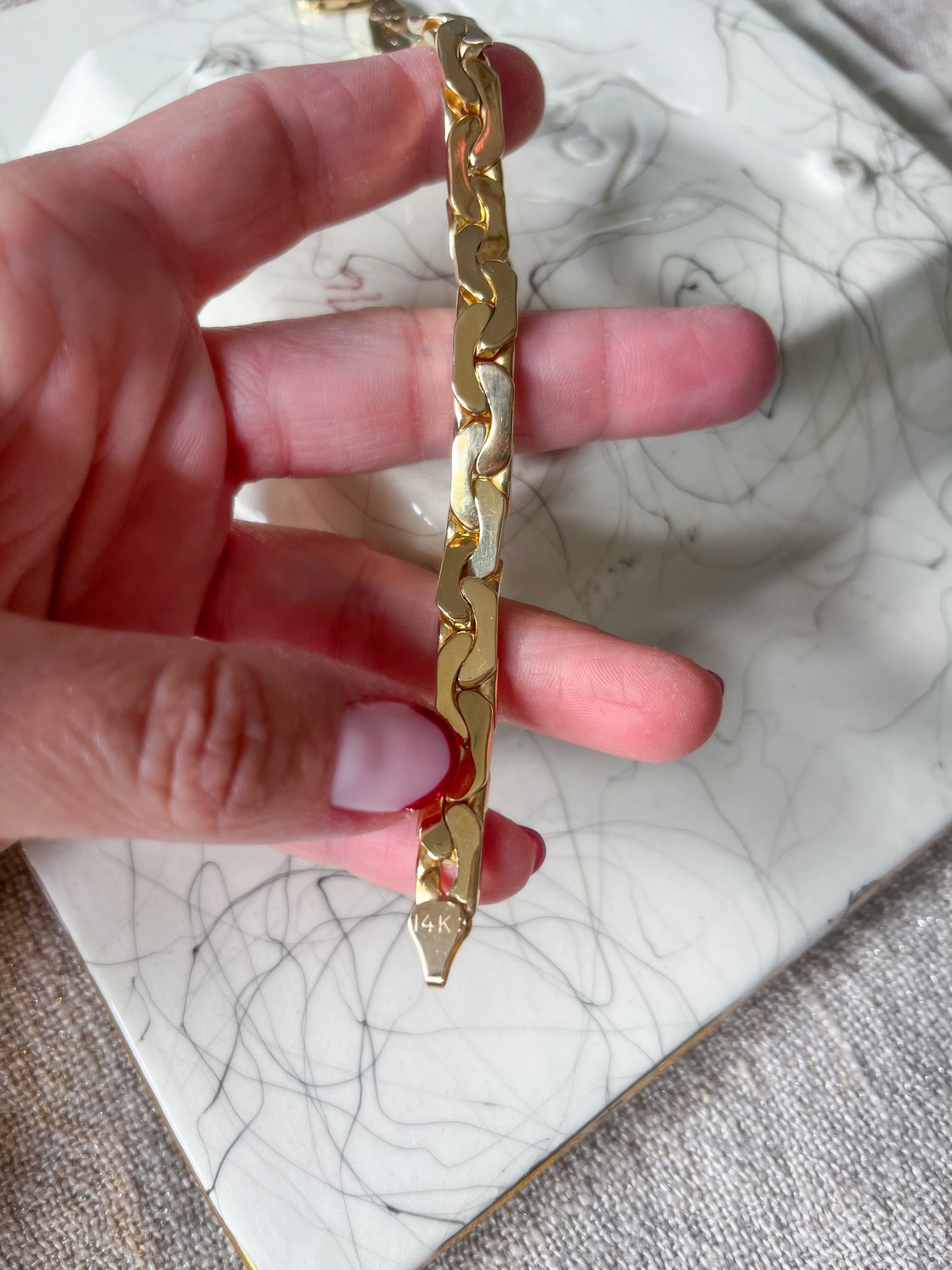 Vintage Solid Cobra Link 14k Yellow Gold 7 Inch Bracelet, circa 1970s