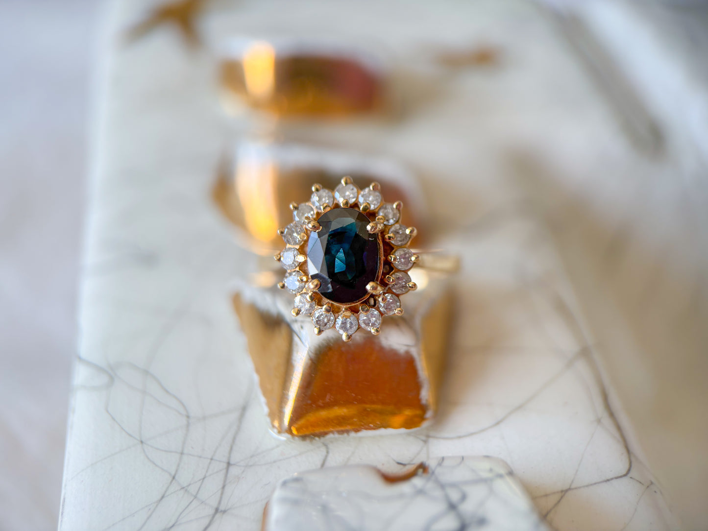 Vintage Natural Sapphire and Diamond 14k Yellow Gold Ring