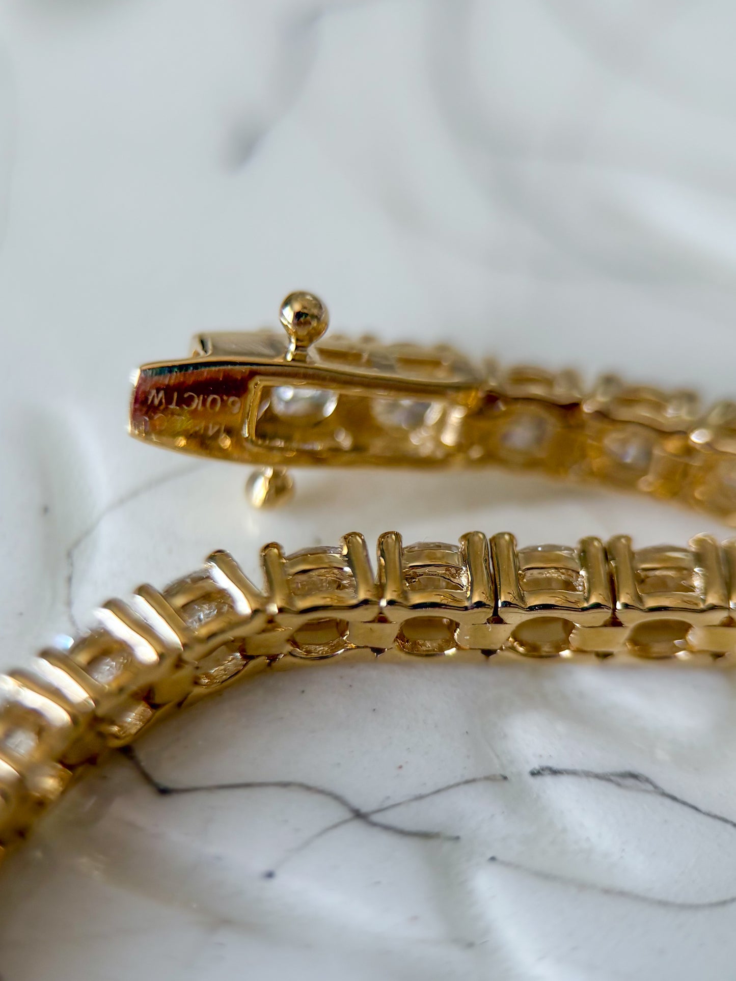 Lab Grown Round Diamond 14k Yellow Gold 6 Carat Tennis Bracelet